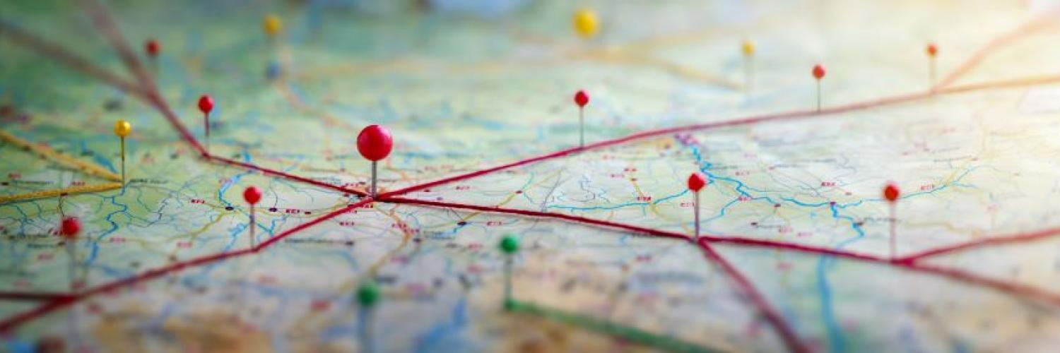 Service Locator Pins on a road map